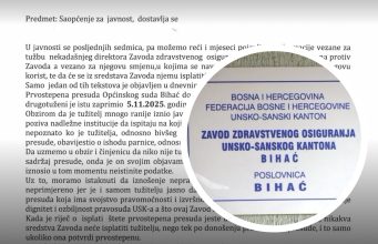 Zavod zdravstvenog osiguranja USK: Presuda još nije pravomoćna, isplate neće biti prije okončanja postupka